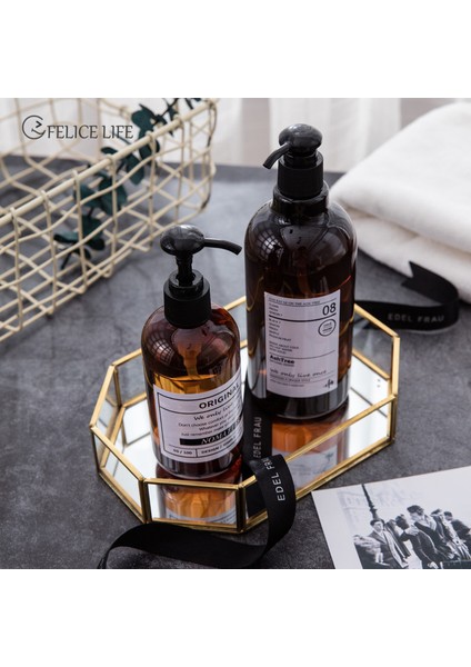 E-500ML Tarzı ml Iskandinav Tarzı Kahverengi Banyo Doldurulabilir Şişe Duş Jeli Şampuan Basın Şişesi Duş Jeli Doldurulabilir Banyo Depolama Şişeleri (Yurt Dışından)