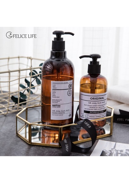 E-500ML Tarzı ml Iskandinav Tarzı Kahverengi Banyo Doldurulabilir Şişe Duş Jeli Şampuan Basın Şişesi Duş Jeli Doldurulabilir Banyo Depolama Şişeleri (Yurt Dışından)