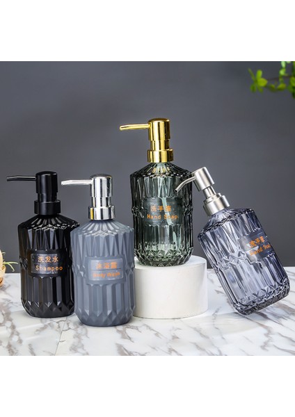 H Tarzı 450ML Cam Losyon Şişesi Manuel Pres Sabunluk Şişesi Doldurulabilir Duş Jeli Şampuan Konteyner Şişeleri Banyo Mutfak Için (Yurt Dışından)