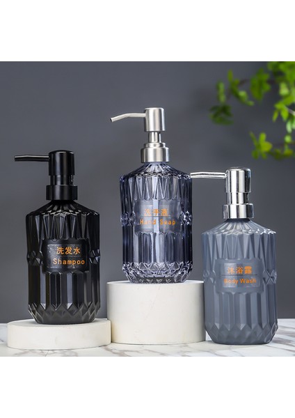 H Tarzı 450ML Cam Losyon Şişesi Manuel Pres Sabunluk Şişesi Doldurulabilir Duş Jeli Şampuan Konteyner Şişeleri Banyo Mutfak Için (Yurt Dışından)