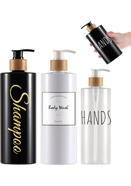 Şeffaf Stil 300 ml Banyo Sabunluk Şampuan Vücut Yıkama Şişesi Mutfak Bulaşık Ahşap Pompa Şişesi Doldurulabilir El Sabunu Şişesi ml (Yurt Dışından)