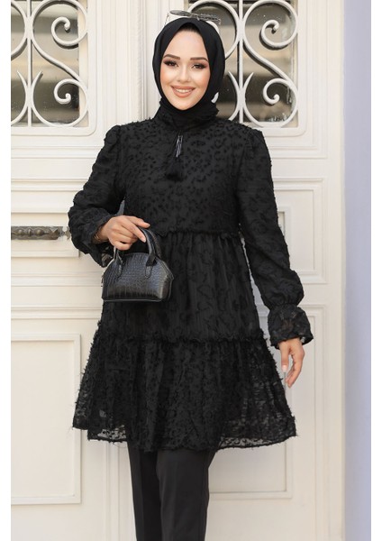 Kat Piliseli Siyah Tesettür Tunik 13921s fiyatları