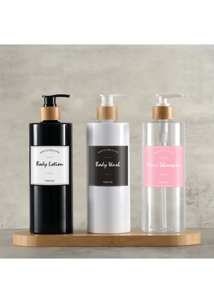 300ML-SIYAH Stil Bambu Pompa Sabunluk Mutfak Banyo Için El Bulaşık Sabunu Şampuan Kremi Vücut Yıkama Dispenseri Su Geçirmez Etiketler ile (Yurt Dışından) indirimleri