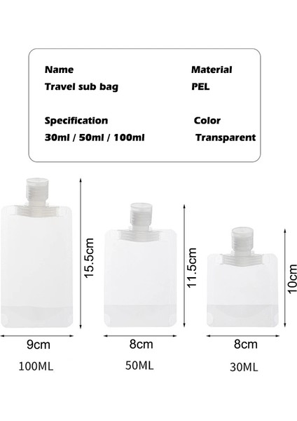 30 ml Tarzı 10 Parça Seyahat Hervulbare Kapaklı Verpakking Zak, Lege Sıkıştırılmış Plastik Stand Up Tuit Zakje Voor Losyon Şampuan Opslag Kabı (Yurt Dışından)