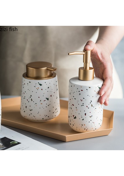 Sarı Stil Seramik El Yıkama Sıvısı Şişesi Renk Terrazzo Desen Banyo Malzemeleri Losyon Şişesi Sabun Şişesi Taşınabilir Sabunluklar (Yurt Dışından) modelleri