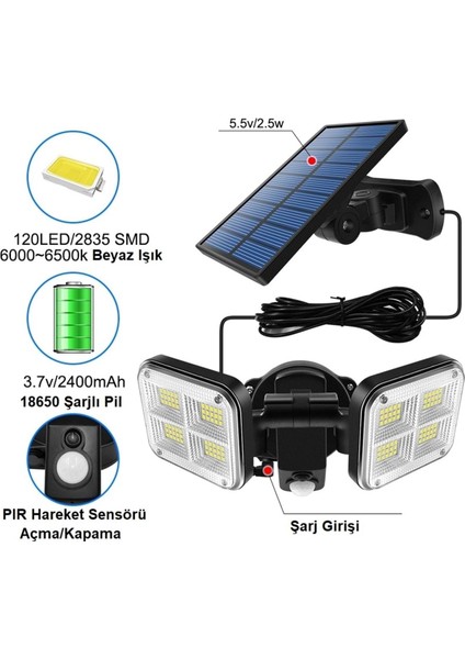 Sz Master Güneş Enerjili Solar Lamba 20W 120 Bahçe Sokak Lamba Aydınlatması