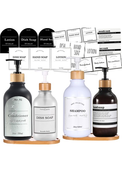 Yeşil Stil 300 ml ml Banyo Sabunluk Şişesi Şampuan ve Duş Jeli Dağıtıcı Doldurulabilir Pres Losyon Şişesi Su Geçirmez Etiketler (Yurt Dışından) modelleri