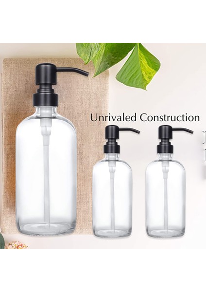 Bir Stil 500 ml ml Kalın Şeffaf Cam Kavanoz Sabunluk Etiketleri ile Paslanmaz Çelik Şampuan Pompası Esansiyel Yağı Losyon Sabun Şişesi (Yurt Dışından)