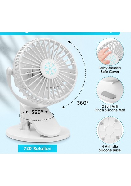 360° Dönen Taşınabilir Puset Fan Mandallı Kıskaçlı Model