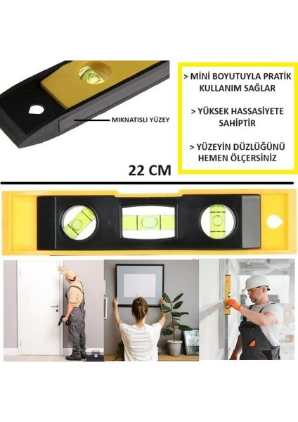 Su Terazisi Mini Eğim Ölçen Terazi Mıknatıslı Çok Amaçlı Ölçüm 22CM Yüzey Ölçümü
