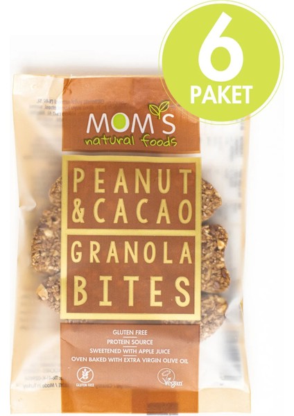 Mom's Natural Foods 6'lı Glutensiz Yer Fıstığı & Kakao Nibs Granola Bite