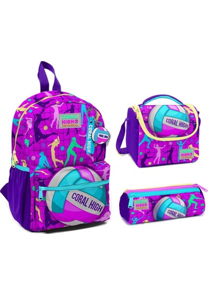 Coral High 23561 Anaokul Sırt Çantası + Beslenme Çantası + Kalem Kutusu 3'lü Set