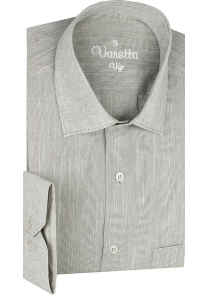 Erkek Yeşil Uzun Kollu Keten Efektli Cepli Pamuklu Gömlek fiyatları