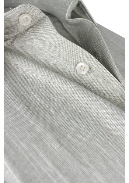 Erkek Yeşil Uzun Kollu Keten Efektli Cepli Pamuklu Gömlek fırsatları