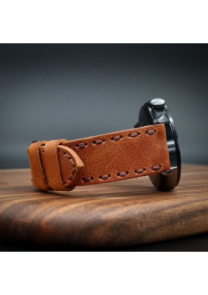 Huawei Watch Gt Uyumlu Ultimate Düz Dikişli Camel 22MM Saat Kordonu