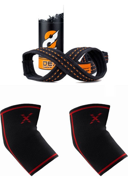 Dex Supports Lasting Energy Fitness Spor Dirseklik Elbow Sleeve+ 8 Loop Lifting Straps 2'li Set