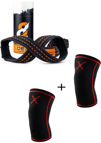 Dex Supports Lasting Energy Fitness Spor Dizlik Knee Sleeve + 8 Loop Lifting Straps 2'li Set