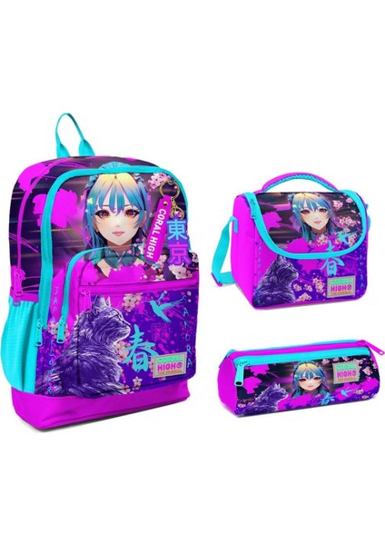 Coral High 23753 Ilkokul Sırt Çantası + Beslenme Çantası + Kalem Kutusu 3'lü Set