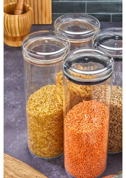 Yuvarlak Kapaklı Vakumlu Borosilikat 29 cm 6 Adet Cam Kavanoz Cam Erzak Saklama Kabı modelleri