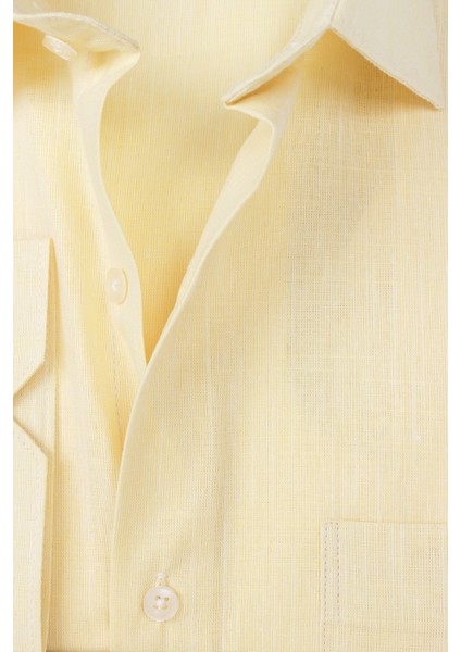 Erkek Sarı Uzun Kollu Keten Efektli Cepli Pamuklu Gömlek fiyatları