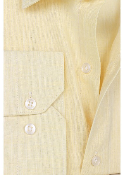 Erkek Sarı Uzun Kollu Keten Efektli Cepli Pamuklu Gömlek modelleri