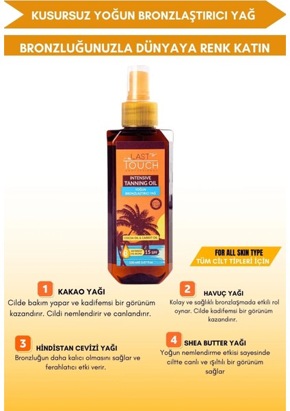 Kusursuz Yoğun Bronzlaştırıcı Yağ 150 ml ( 8 Farklı Doğal Yağ )