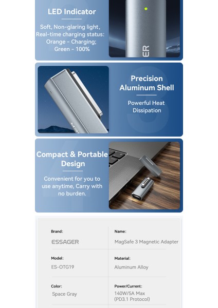 Macbook Laptop Magsafe 3 Manyetik Adaptör 140W CE/FC/ROHS Lisanslı Type-C Pd Son Nesil Teknoloji Hızlı Şarj Adaptörü