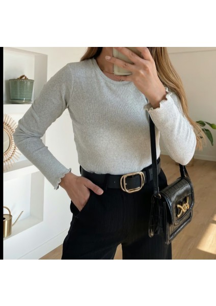 Bebe Mavi Uzun Kollu Crop Bluz