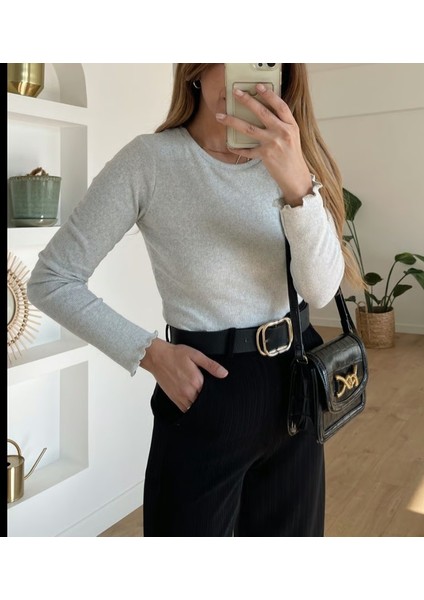 Bebe Mavi Uzun Kollu Crop Bluz