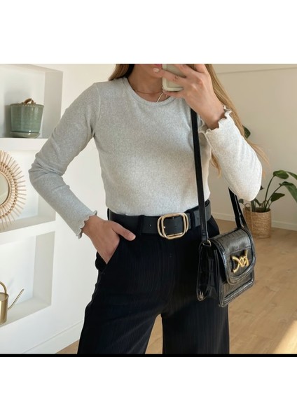 Bebe Mavi Uzun Kollu Crop Bluz
