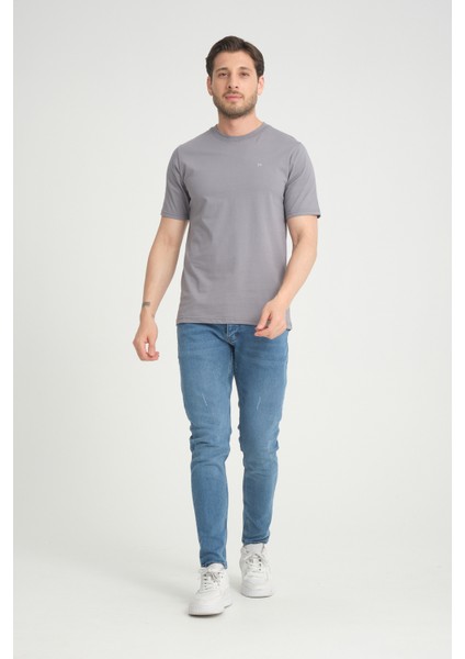 Erkek Gri Bisiklet Yaka T-Shirt Rahat Kalıp Regular %100 Pamuk modelleri