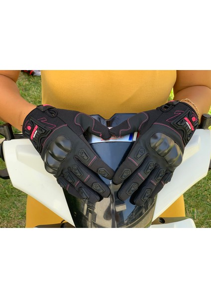 MC12W Telefon Dokunmatik Özellikli Motosiklet Eldiveni.(Pink/black)