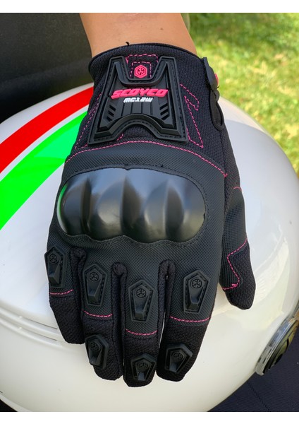 MC12W Telefon Dokunmatik Özellikli Motosiklet Eldiveni.(Pink/black)