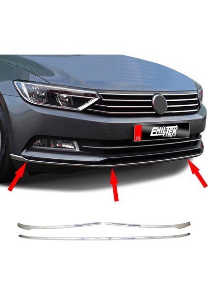 Volkswagen Passat B8 Krom Ön Tampon Çıtası 3 Parça 2015-2019 Arası