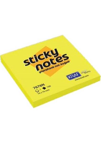 Yapışkanlı Not Kağıdı 76 x 76 mm 100 Yp Neon Sarı 7676N Y