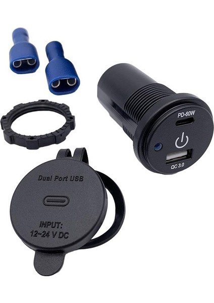 Dokunmatik Switchli USB + Type-C 12-24V Şarj Soketi