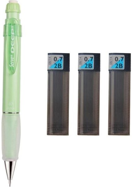 Deep Mekanik Kurşun Kalem Pastel Renk 0.7 mm Elma Yeşili + Tombow 0.7 mm 2b Uç 3 Adet
