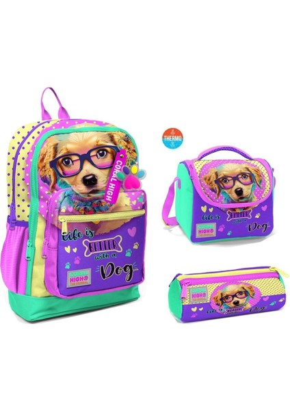 Coral High 23752 Ilkokul Sırt Çantası + Beslenme Çantası + Kalem Kutusu 3'lü Set