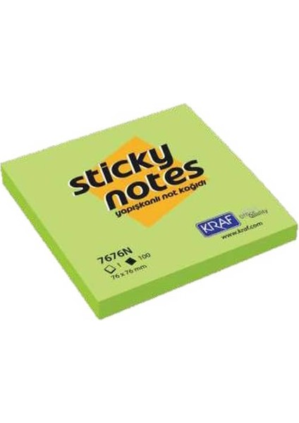 Yapışkanlı Not Kağıdı 76 x 76 mm 100 Yp Neon Yeşil 7676N GN