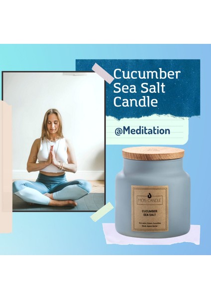 Ferah Özel Meditasyon Serisi - Cucumber Sea Salt Ahşap Kapaklı Dekoratif Kavanoz Mum - 700 G Kokulu