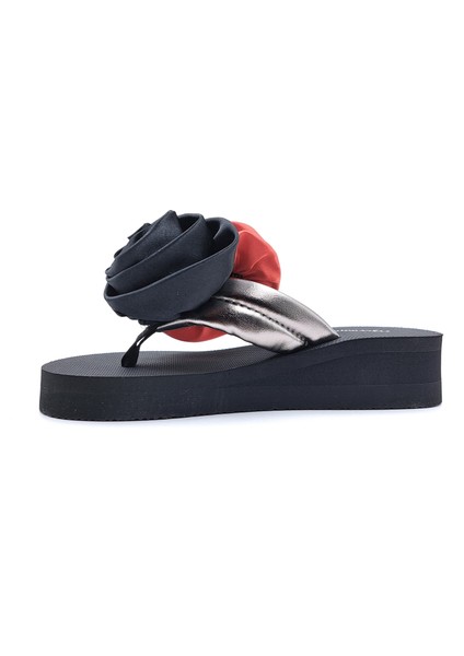 Dolgu Taban Kırmızı Siyah Güllü Gümüş Bantlı Kadın Plaj Günlük Parmak Arası Terlik B1024 indirimleri