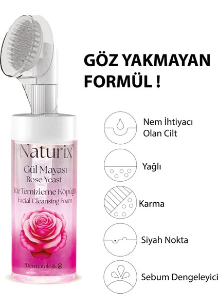Gül Mayalı Masaj Başlıklı Fırçalı Yüz Temizleme Köpüğü 160 ml