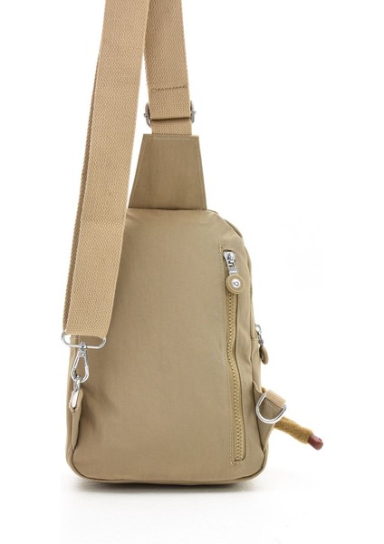 Unisex Kırinkıl Kumaş Suya Dayanıklı Ayarlanabilir Askılı Çok Bölmeli Bej Renkli Omuz Çanta Body Bag
