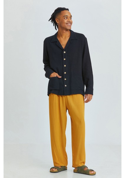 Oversize Küba Yaka Uzun Kollu Gömlek Siyah fiyatları