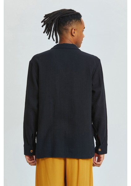 Oversize Küba Yaka Uzun Kollu Gömlek Siyah fırsatları