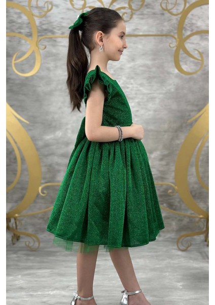 Kız Çocuk Parıldayan Yeşil Elbise modelleri