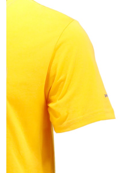 Erkek Bisiklet Yaka Standart Fit Göğüs Baskılı Sarı T-Shirt