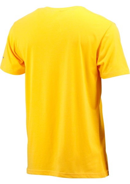 Erkek Bisiklet Yaka Standart Fit Göğüs Baskılı Sarı T-Shirt