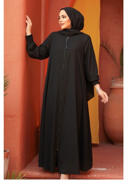 Fermuarlı Siyah Tesettür Abaya 26302S modelleri