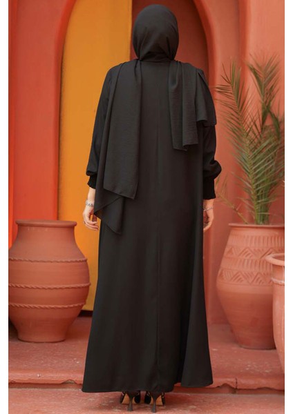 Fermuarlı Siyah Tesettür Abaya 26302S indirimleri